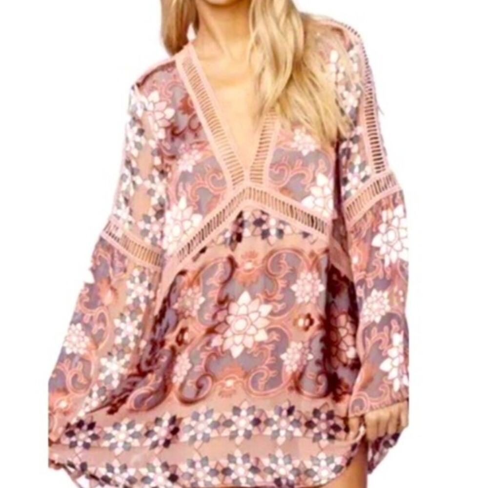 For Love & Lemons Sz M JULIET Bell Sleeve Mini Dress - Picture 2 of 9